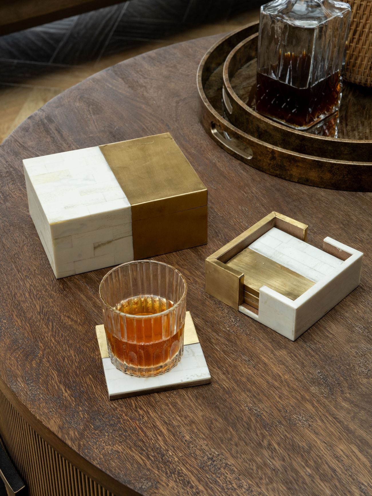 Set of 4 Two Tone Gold & White Coasters